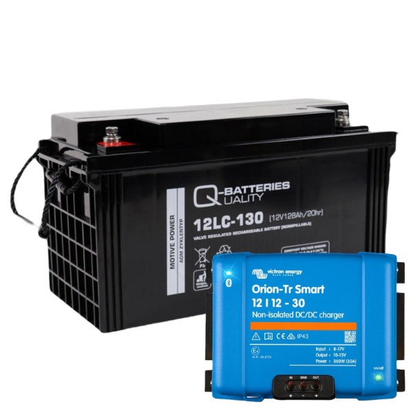 128Ah AGM deep cycle battery with Smart 12V 30A Battery to Battery Charger