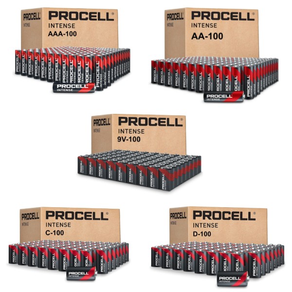 Duracell Procell Intense Bulk Combo (100 X AA, 100 X AAA, 100 X 9V, 100 x C, 100 x D)