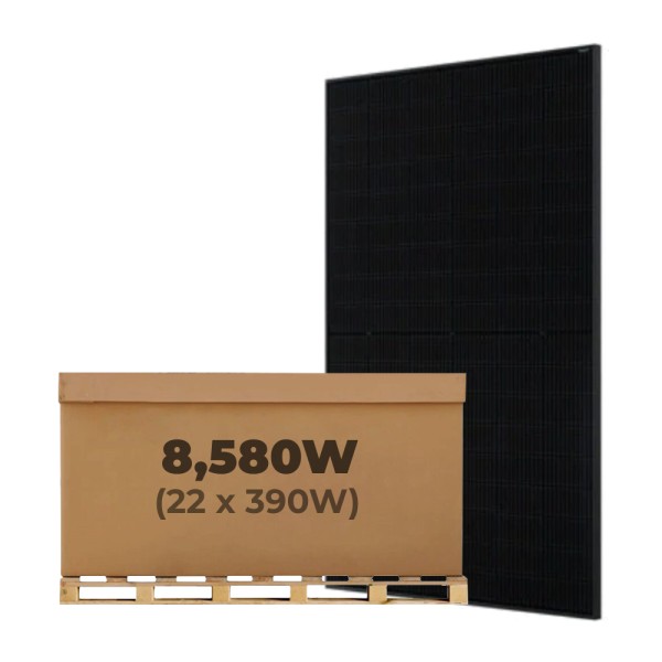 8.58kW JA Solar Panel Kit of 22 x 390W Mono MBB PERC Half-Cell Black Rigid Short Frame Solar Panels