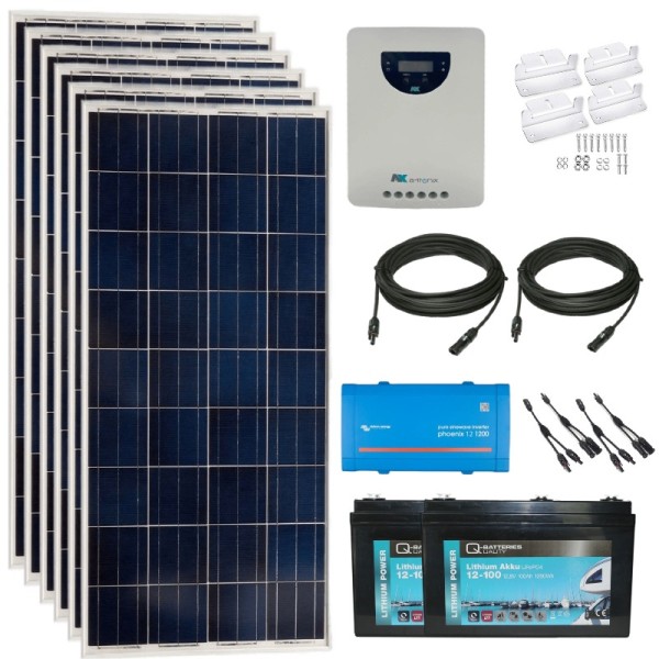 690W 12V (6x115W) Complete Off Grid Solar Kit with 1.2kW Inverter + 2.56kWh Lithium battery