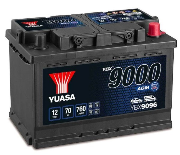 Yuasa YBX9096 AGM Start Stop 70Ah 760A 12V Car Battery Type 096