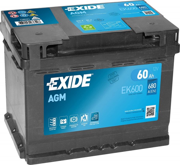 Exide EK600 Start-Stop AGM 60Ah 680A Type 027 12V Car Battery