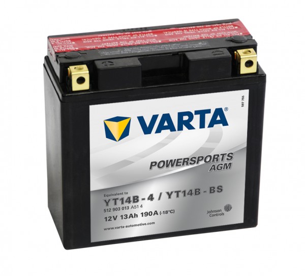 Varta Powersports AGM YT14B-4 Motorcycle Battery YT14B-BS 512903013 12V 13Ah 190A
