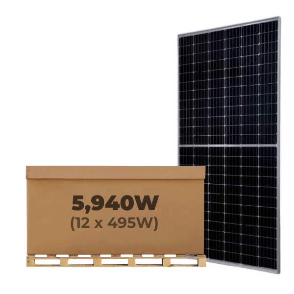5.94kW JA Solar Panel Kit of 12 x 495W Mono MBB PERC Half-Cell Silver Rigid Solar Panels